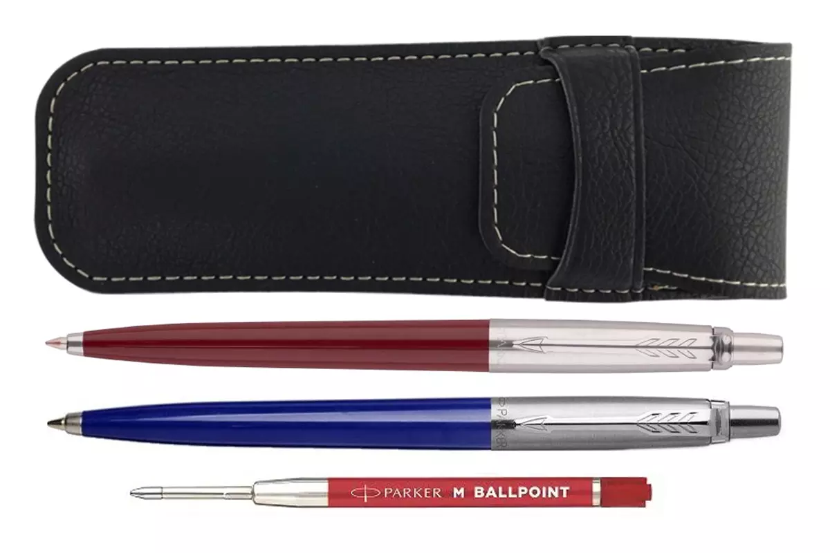 Parker Jotter Original Red & Blue CT Ballpoint + Pen Pouch + Red Refill Set